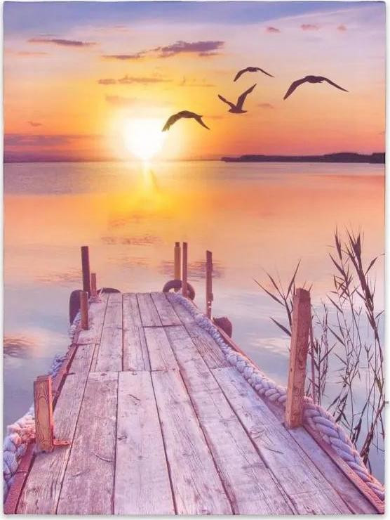 Nástěnná malba západ slunce u jezera